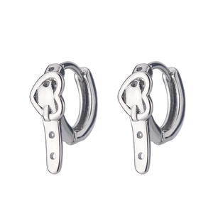 Modern silver heart hoop earrings with belt buckle design and high polish finish