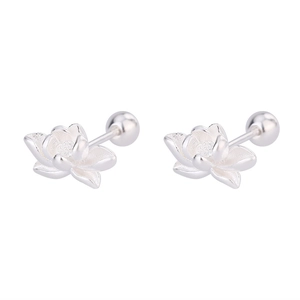 Lotus flower silver stud earrings with layered petals and secure screw back closure