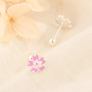 Orecchini a perno in argento S925 a forma di ciliegio rosa con chiusura a vite