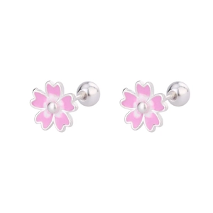Orecchini a fiore di ciliegio in argento S925 con petali rosa e chiusura a vite sfusa
