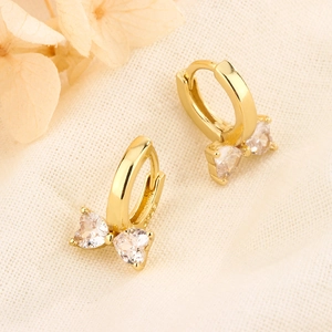 Boucles d'oreilles nœud vintage français dorées avec cristaux en forme de cœur en argent S925