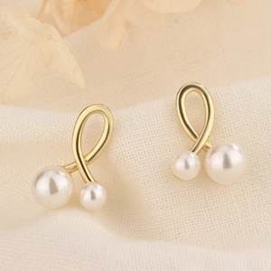 Elegant Twisted Cross Stud Earrings For Women With Faux Artificial Pearl And 925 Sterling Silver Earring Post Copper Jewelry Gift