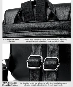 Detail showing dense stitching on the handle and adjustable silver metal strap buckles