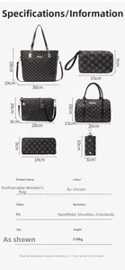 Tableau détaillé des tailles pour l'ensemble de 6 sacs à main vintage en cuir PU marron