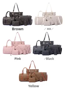 Ensemble détaillé de six sacs avec motif monogramme classique en cinq couleurs variées
