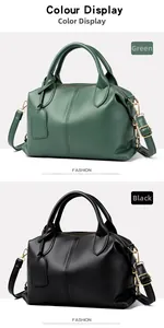 Dettaglio colori della borsa a mano Boston in pelle PU nei colori verde scuro e nero classico
