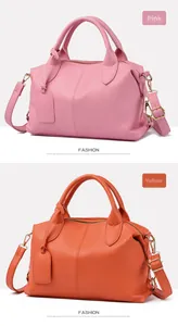 Dettaglio di borse in pelle PU rosa e gialla con finiture dorate e tracolla regolabile