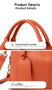 Dettaglio borsa boston in pelle PU arancione con trama litchi e hardware dorato