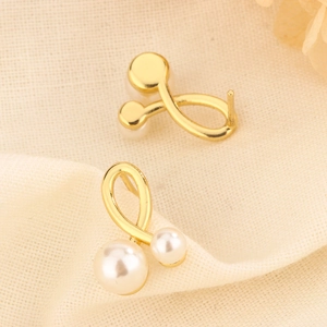 Elegant S925 silver needle pearl stud earrings with gold cross design for women