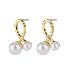 Elegant gold twisted knot earrings with hanging pearls and S925 silver needles for women