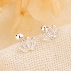 Lotus Flower Stud Earrings With 925 Sterling Silver Earring Post Minimalist Ball Screw Back Jewelry For Women