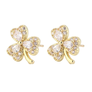 Exquisite gold clover stud earrings with sparkling cubic zirconia inlays for women