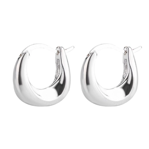 Polished silver U-shaped chunky hoop earrings with a minimalist mirror finish design