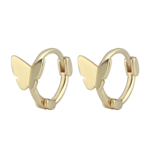 Polished gold butterfly hoop earrings for women with minimalist butterfly wing design