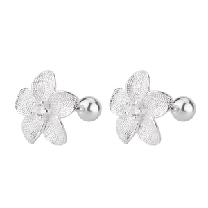 S925 silver flower stud earrings with matte texture and screw-back closure
