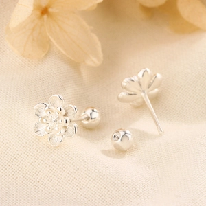S925 silver lotus flower stud earrings with a textured matte finish and screw-back closure