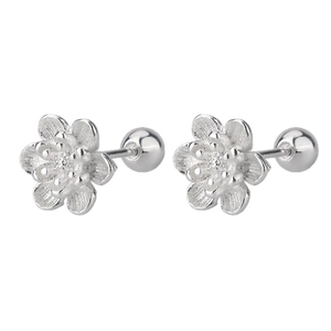 Elegant S925 silver plated lotus stud earrings with 3D floral petals and screw back