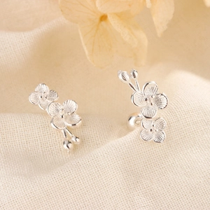 Plum Blossom Stud Earrings Copper Flower With 925 Sterling Silver Earring Post Brushed Matte Screw Back Elegant Vintage Jewelry For Women
