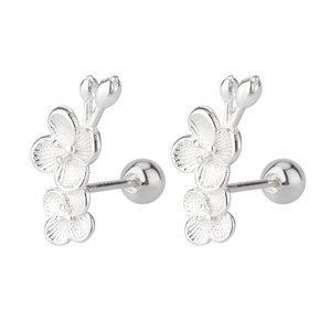 Elegant S925 sterling silver plum blossom stud earrings with secure screw back closure