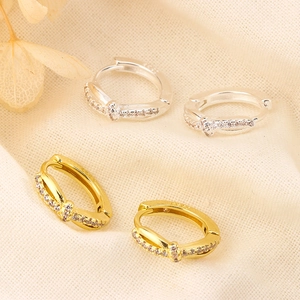 Cross Knot Hoop Earrings With 925 Sterling Silver Earring Post Intertwined Minimalist Rhinestone Zircon Jewelry For Women
