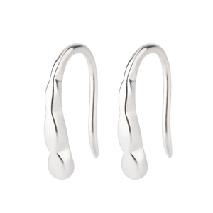 Minimalist S925 sterling silver geometric water drop ear hooks with polished wavy finish