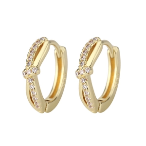 S925 silver knot earrings with gold plating and pink cubic zirconia cross design