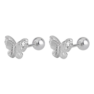 Minimalist silver butterfly stud earrings with secure screw back closure for women