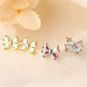 Boucles D'oreilles Puces Papillon En Cuivre Avec Strass Colorés Petit Délicat Bijoux Doux Pour Femmes Été