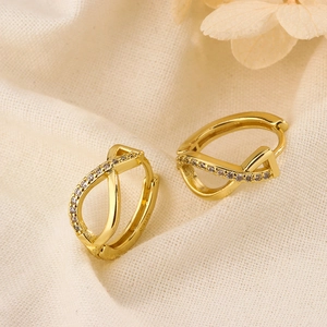 Elegant gold S925 silver hoop earrings with crisscross zircon design and infinity symbol