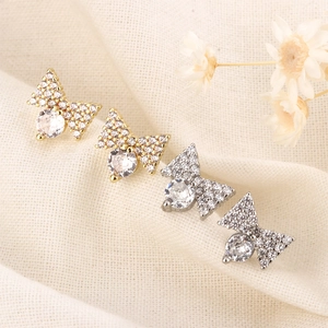 Rhinestone Bow Stud Earrings Copper Inlaid Zircon Temperament Sweet Fashion Elegant Jewelry For Women