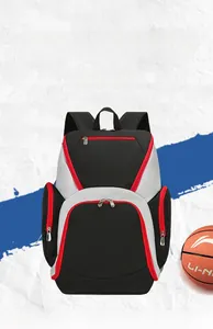 Detail of waterproof sports backpack with large capacity and striking red zippers