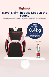 Lightweight fitness backpack shown balancing with a water bottle on a seesaw
