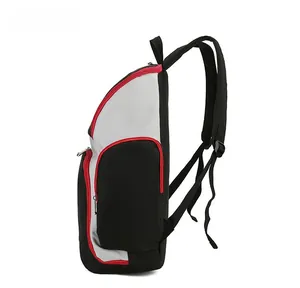 Side view of waterproof oxford gym backpack with durable gray fabric and red zipper detail