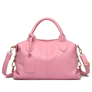 Dettagli della borsa Boston in pelle PU rosa con finiture in metallo dorato e cuciture