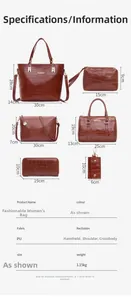 Tableau des tailles détaillé pour l'ensemble de 6 sacs en cuir PU à motif crocodile