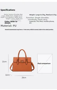 Orange crocodile texture PU tote bag dimensions and functional strap details chart