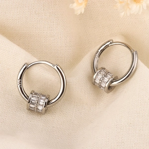 S925 sterling silver hoop earrings with clear cubic zirconia lucky beads decoration