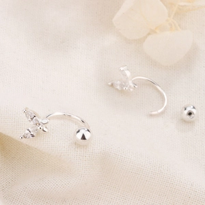 Elegant silver S925 sterling silver butterfly stud earrings with sparkling cubic zirconia