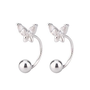 S925 sterling silver butterfly stud earrings with sparkling cubic zirconia crystals