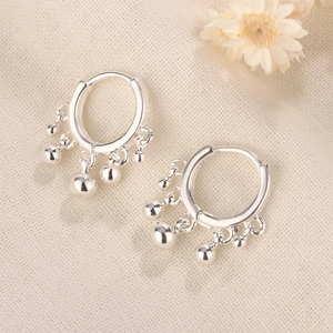 Geometric Round Bead Tassel Hoop Earrings With 925 Sterling Silver Earring Post Vintage French Style For Women