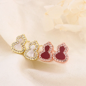 Gourd Stud Earrings Copper Mother Of Artificial Pearl Agate Rhinestone With 925 Sterling Silver Earring Post Luxury Jewelry Women