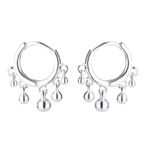 Vintage geometric tassel earrings with polished round beads and S925 silver hoop design