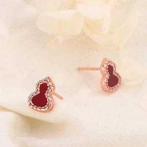 Elegant 14k gold plated gourd earrings with red agate and sparkling crystal accents