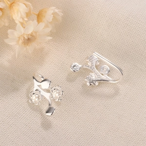 Elegant S925 sterling silver plum blossom branch ear hooks with minimalist flower design