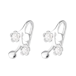 S925 sterling silver plum blossom branch hook earrings with elegant hollow flower design