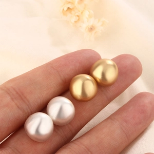 Brushed Copper Teardrop Stud Earrings Matte Gold Silver Geometric Bean Shape Minimalist Vintage Style Women