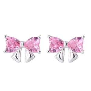 Orecchini a fiocco con cristalli rosa a cuore e dettagli in nastro d'argento