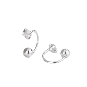 Elegant S925 silver C-shaped ear cuffs with four-claw round cubic zirconia and metal beads