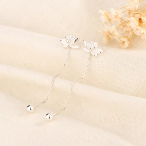 Lotus Flower Drop Earrings With 925 Sterling Silver Earring Post Long Tassel Chain Copper Jewelry For Women Elegant