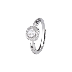 Bague élégante en argent 925 avec oxyde de zirconium halo carré et anneau réglable